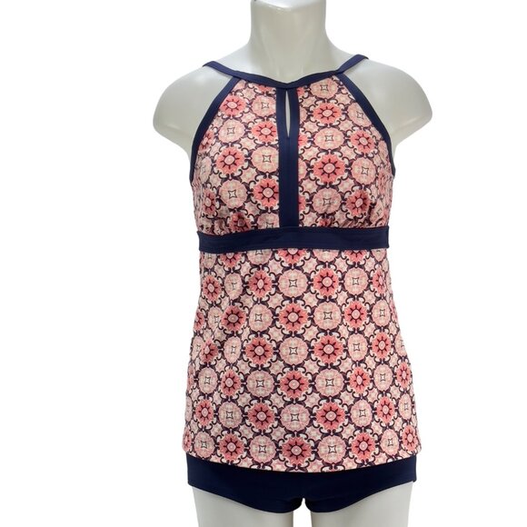 LANDS END Women's 2 Piece Swimsuit Navy & Coral Top Size 10L Bottom Size 12 - Picture 7 of 7